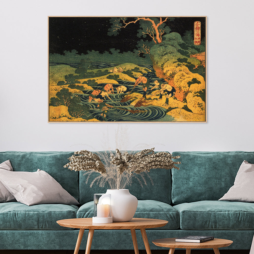 wall-art-print-canvas-poster-framed-Fishing by Torchlight in Kai Province, from Oceans of Wisdom-by-Katsushika Hokusai-Gioia Wall Art