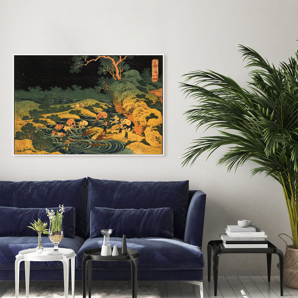 wall-art-print-canvas-poster-framed-Fishing by Torchlight in Kai Province, from Oceans of Wisdom-by-Katsushika Hokusai-Gioia Wall Art