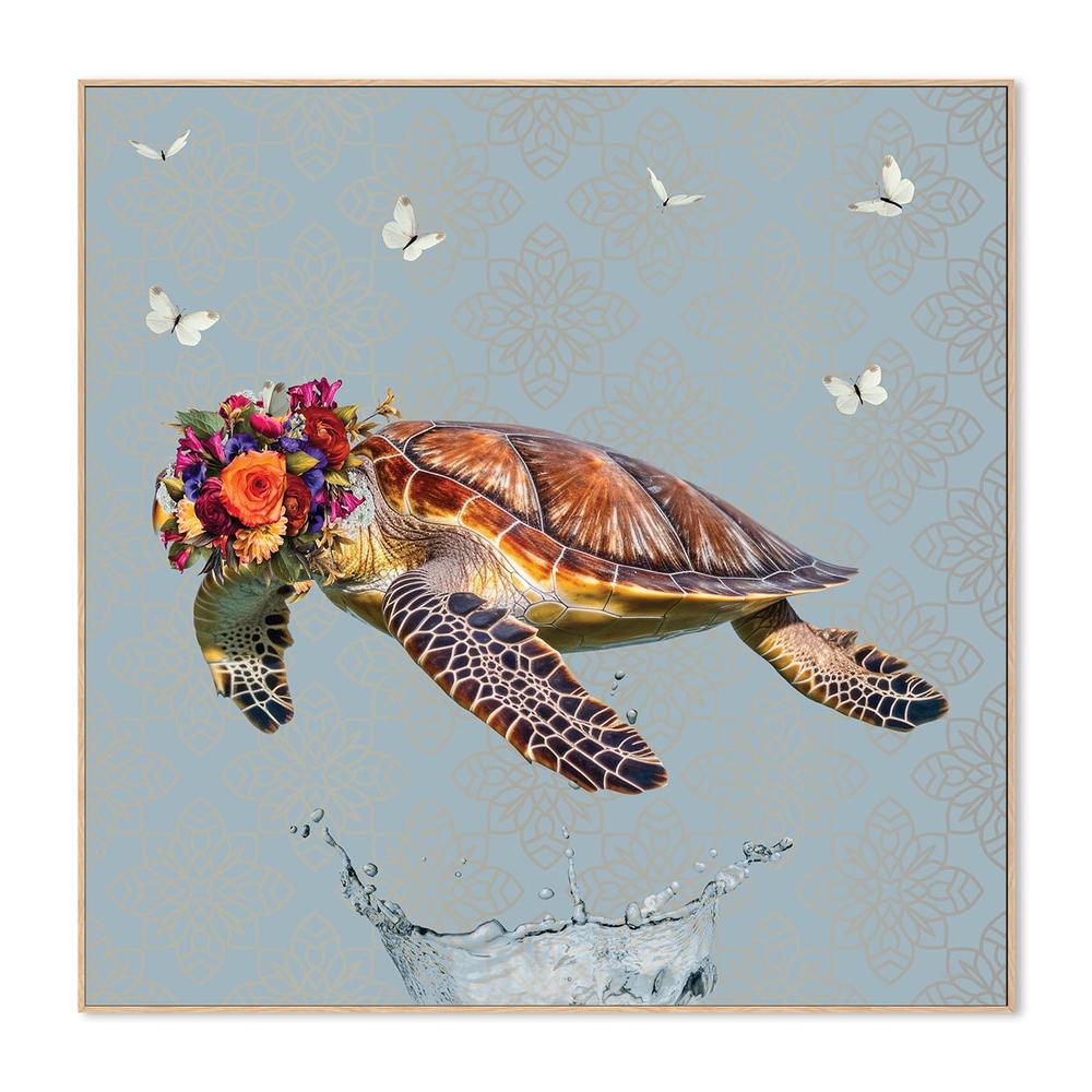 wall-art-print-canvas-poster-framed-Floral Crown Turtle Splash-4