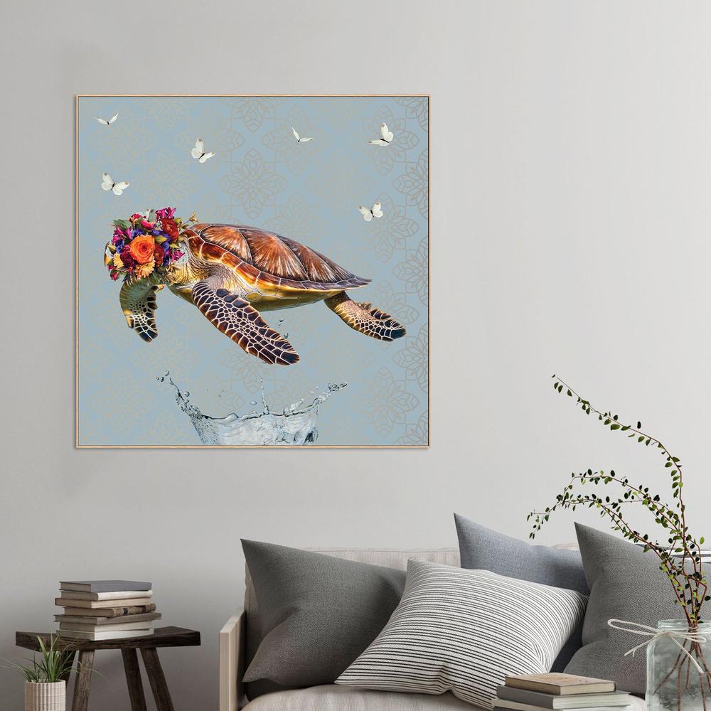 wall-art-print-canvas-poster-framed-Floral Crown Turtle Splash-9