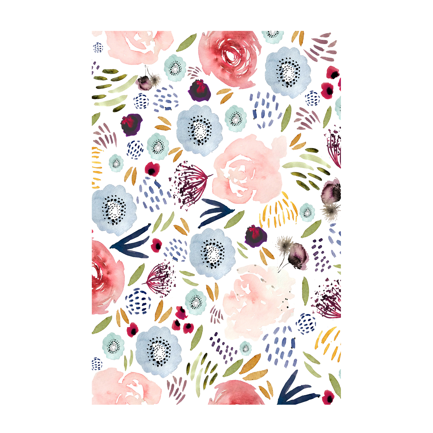 wall-art-print-canvas-poster-framed-Floral Pink Red and Blue , By Leah Straatsma-1