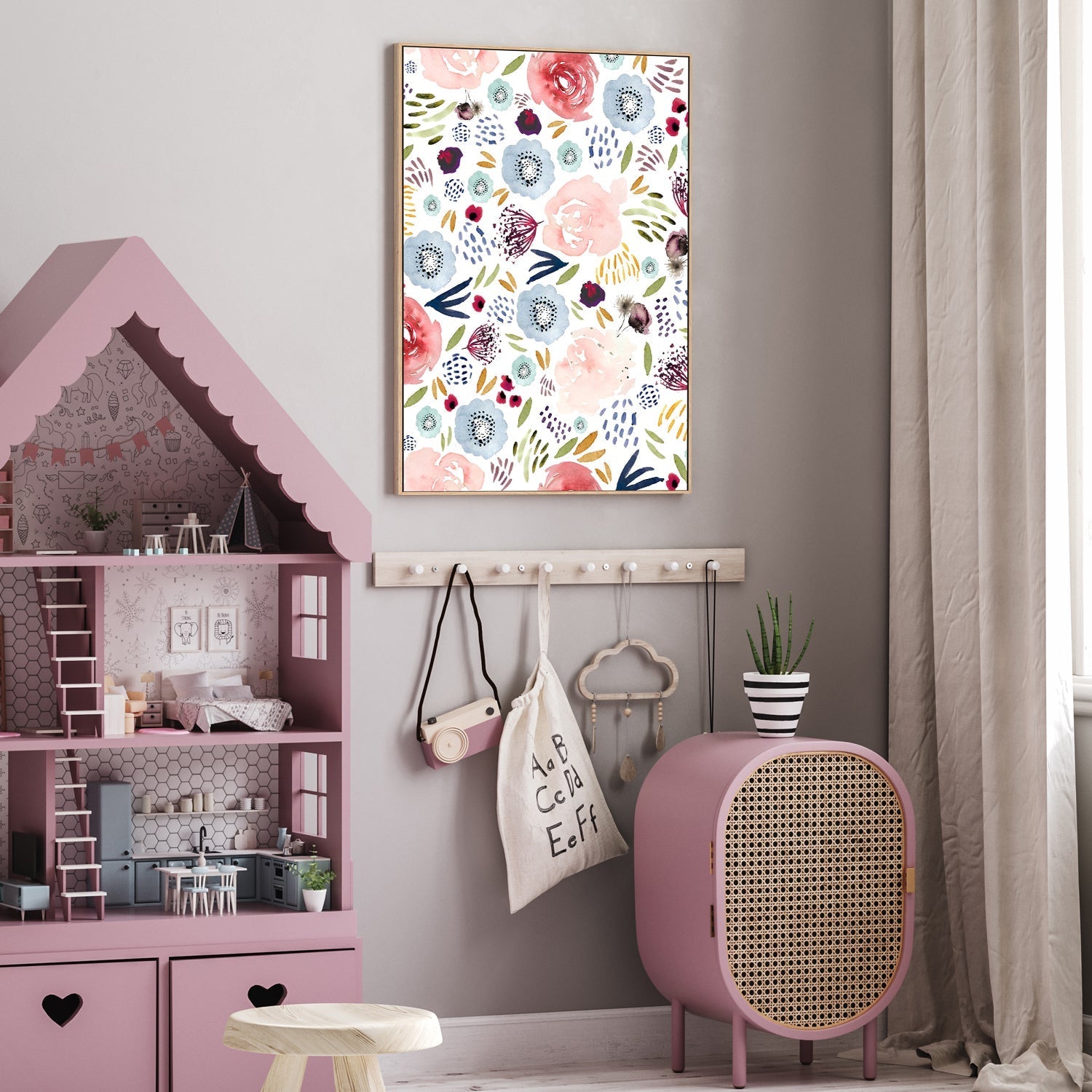 wall-art-print-canvas-poster-framed-Floral Pink Red and Blue , By Leah Straatsma-2