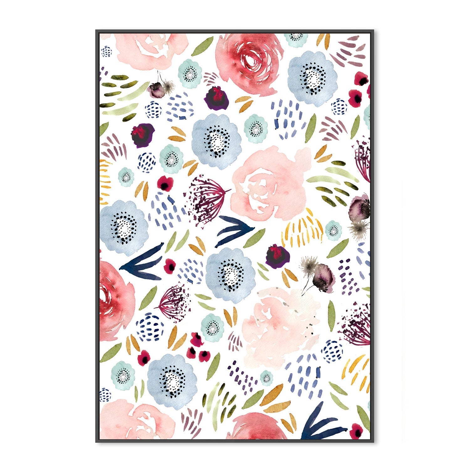 wall-art-print-canvas-poster-framed-Floral Pink Red and Blue , By Leah Straatsma-3