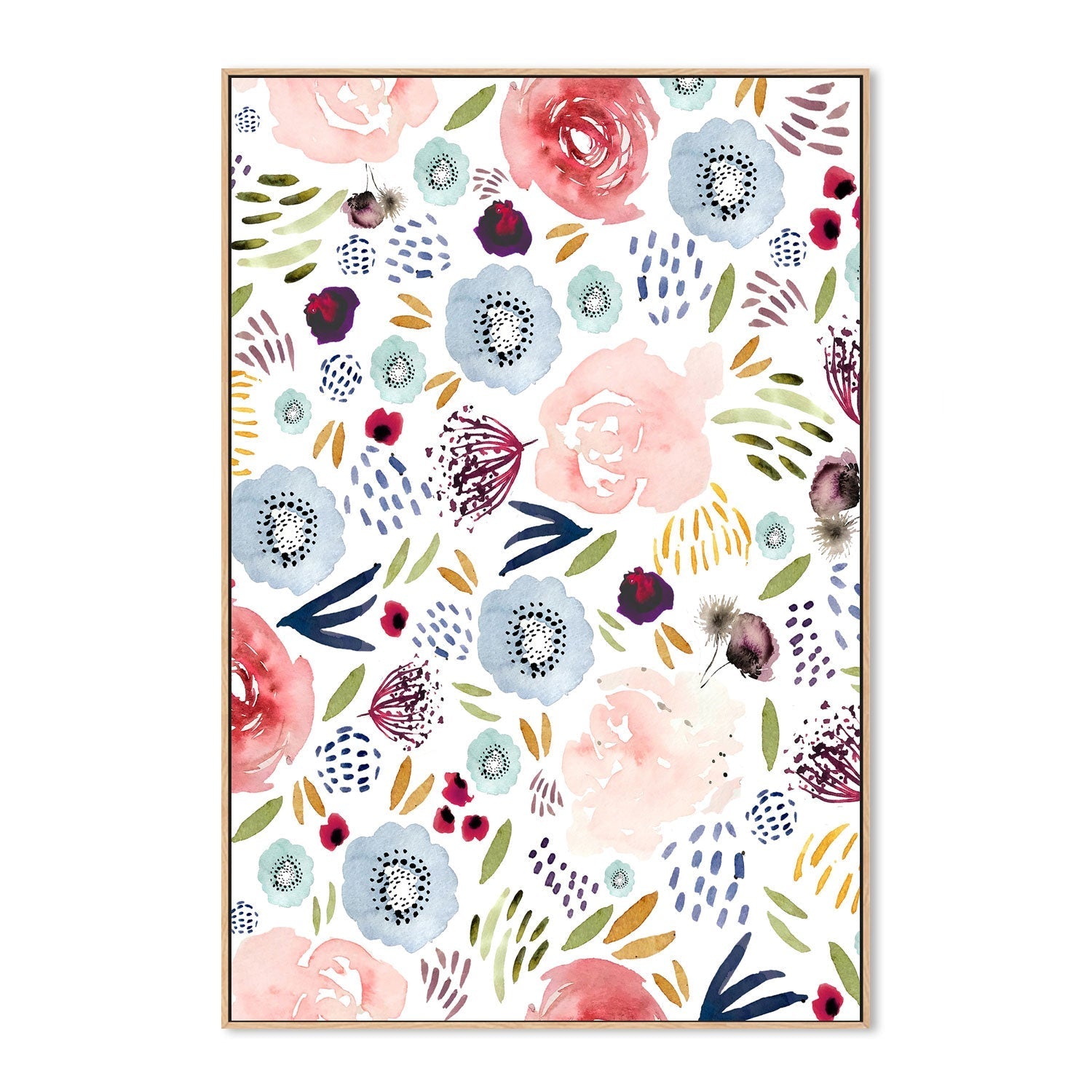 wall-art-print-canvas-poster-framed-Floral Pink Red and Blue , By Leah Straatsma-4