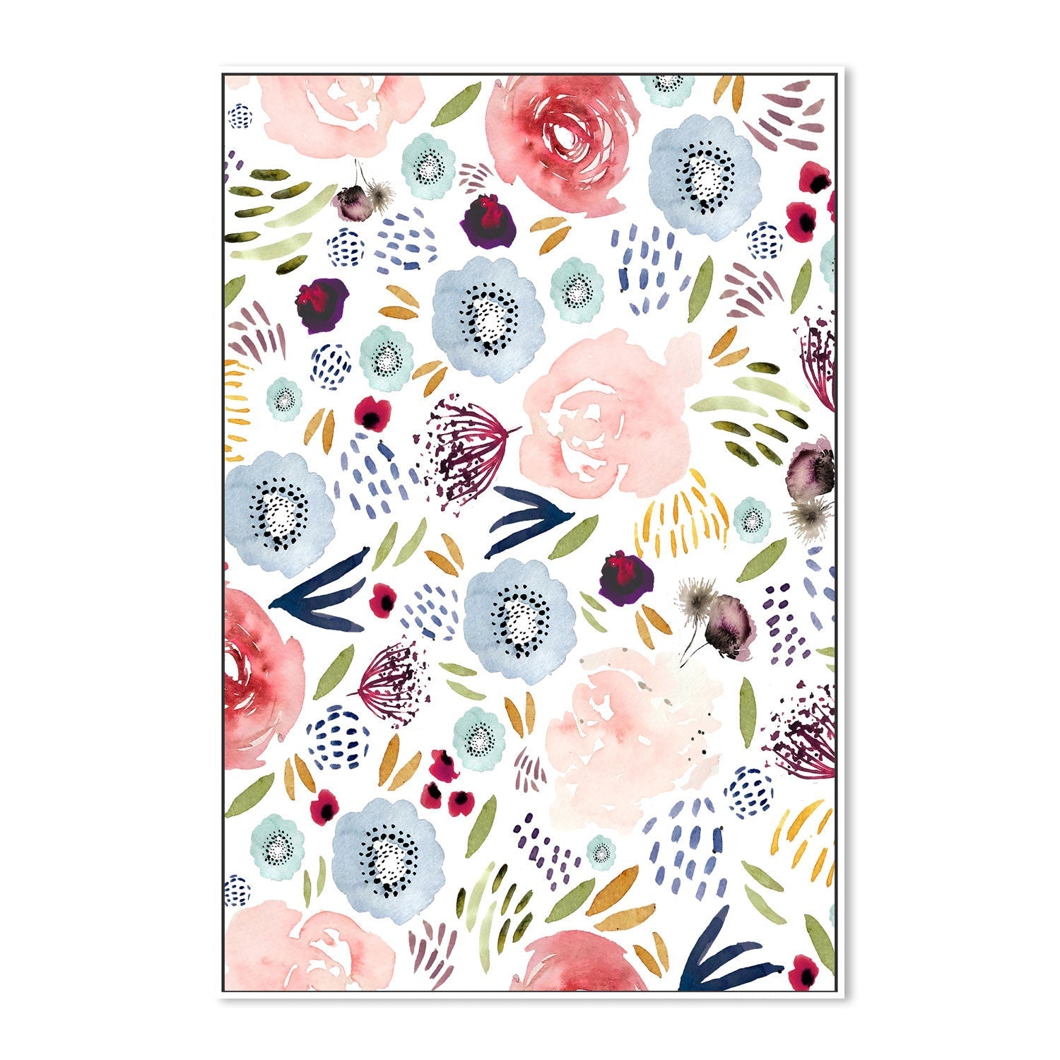 wall-art-print-canvas-poster-framed-Floral Pink Red and Blue , By Leah Straatsma-5
