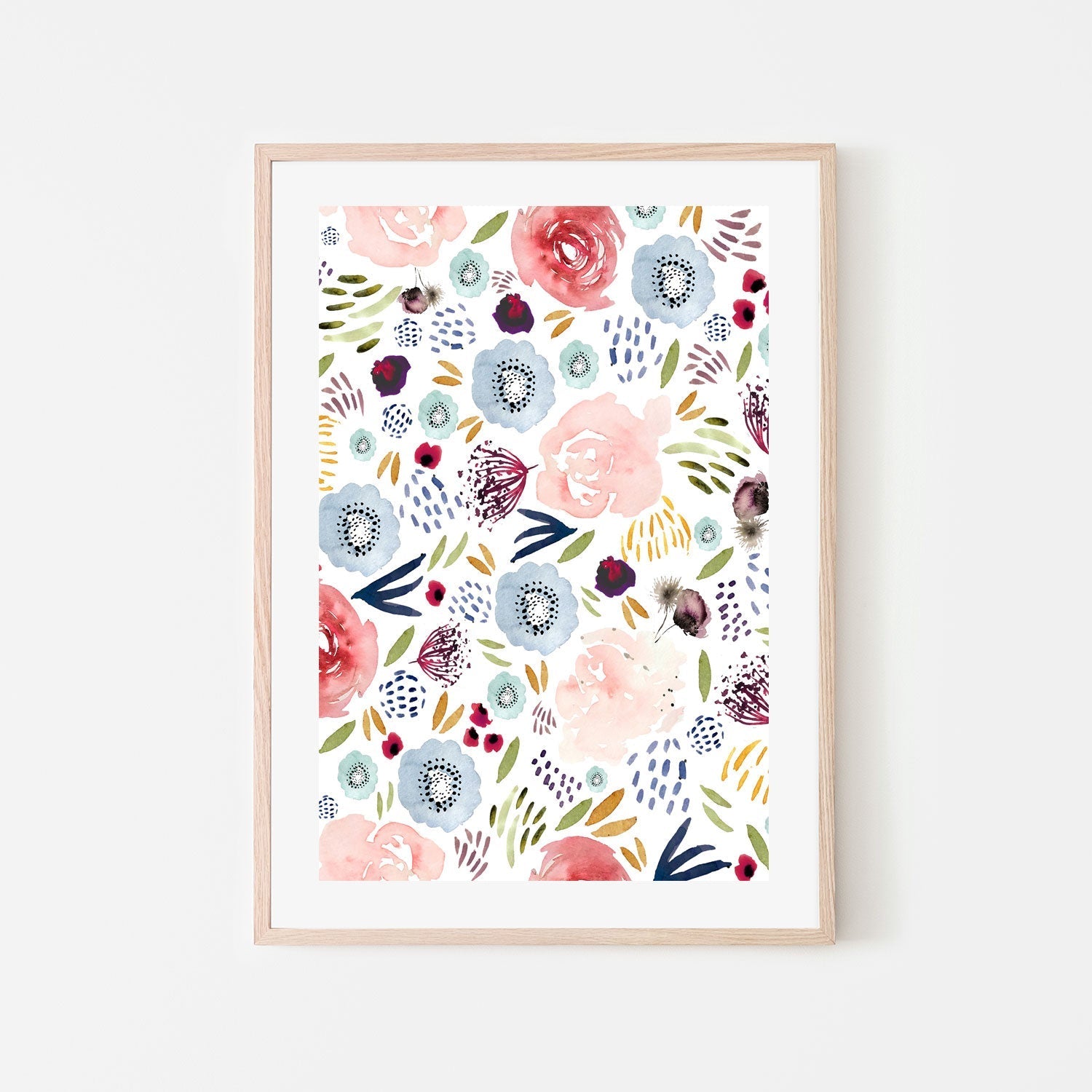wall-art-print-canvas-poster-framed-Floral Pink Red and Blue , By Leah Straatsma-6