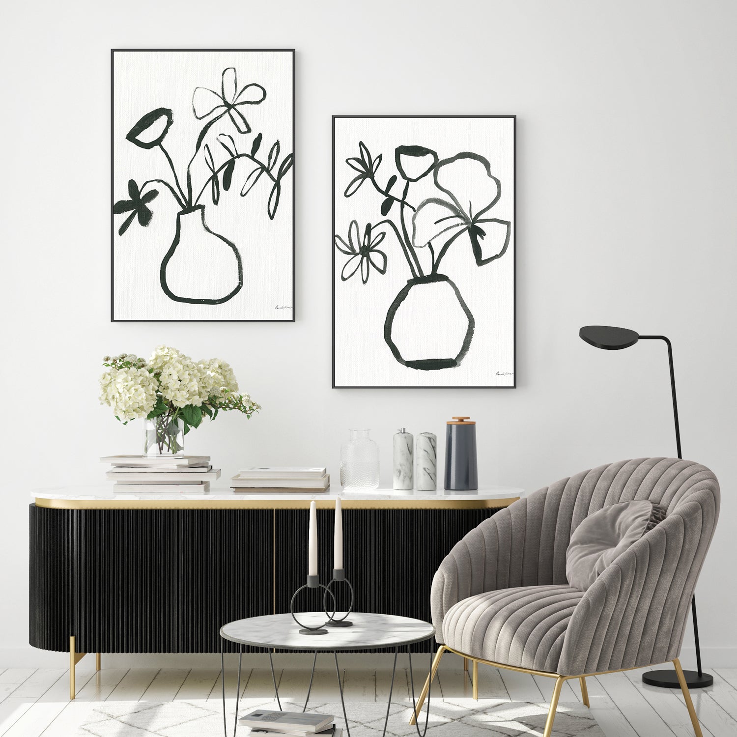 wall-art-print-canvas-poster-framed-Floral Sketch, Set of 2-by-Pamela Munger-Gioia Wall Art