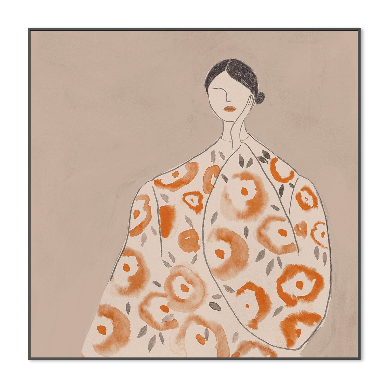 wall-art-print-canvas-poster-framed-Floral Woman, Mocha Tone, Style B , By Lily K-3