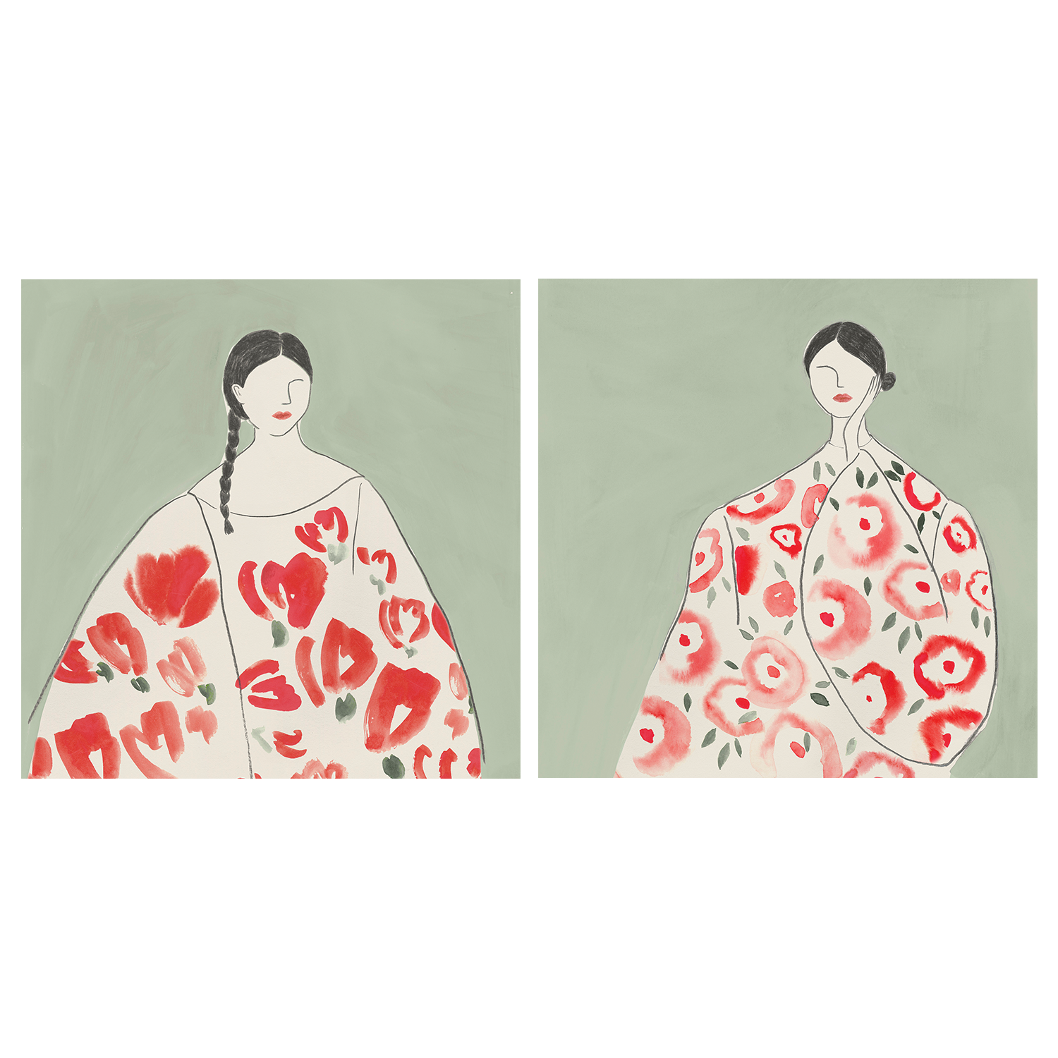 wall-art-print-canvas-poster-framed-Floral Woman, Style A & B, Set Of 2 , By Lily K-1