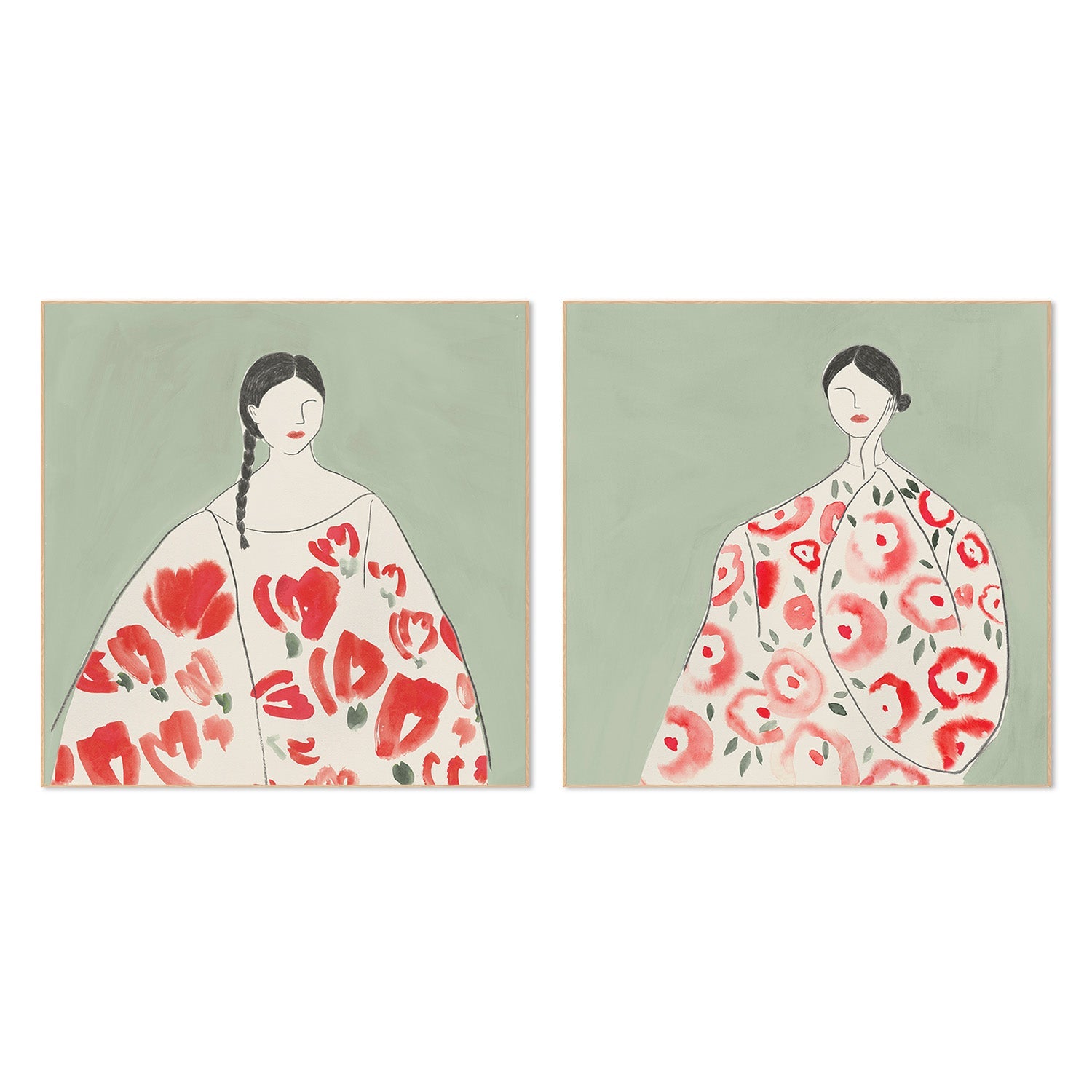 wall-art-print-canvas-poster-framed-Floral Woman, Style A & B, Set Of 2 , By Lily K-4