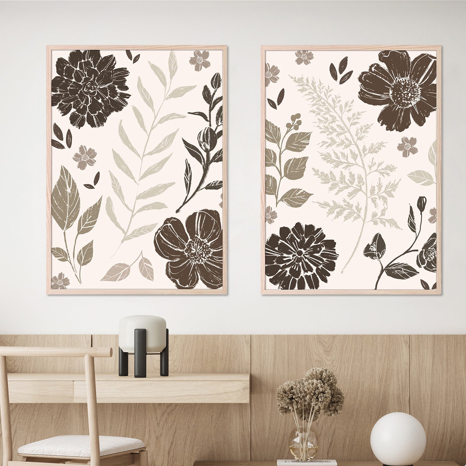 wall-art-print-canvas-poster-framed-Flower Feast, Brown v2, Style A & B, Set Of 2-7