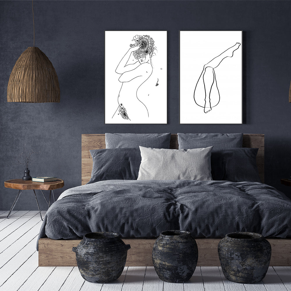wall-art-print-canvas-poster-framed-Flower Girl and Legs, line art, Set Of 2-by-Plus X Studio-Gioia Wall Art