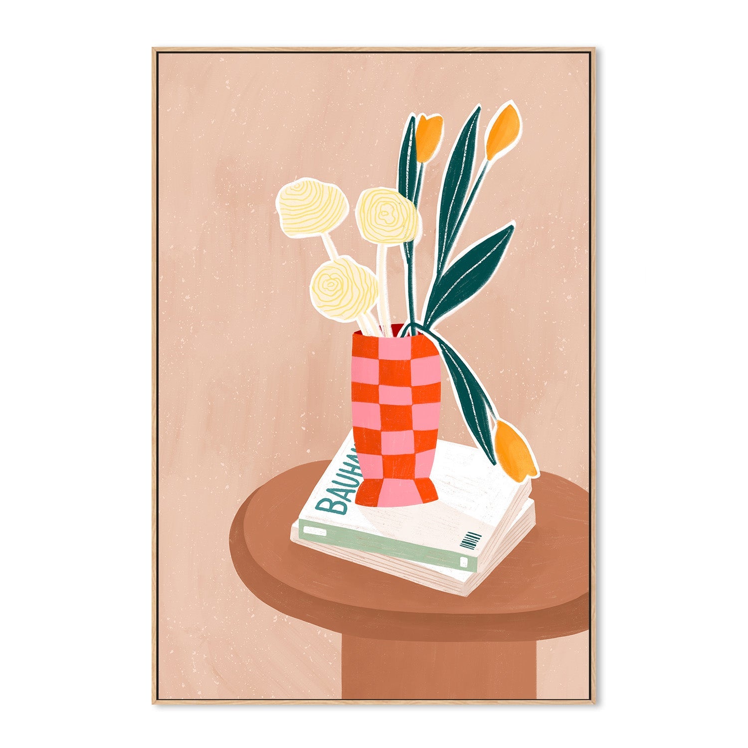 wall-art-print-canvas-poster-framed-Flower With a Checkered Red Vase-4