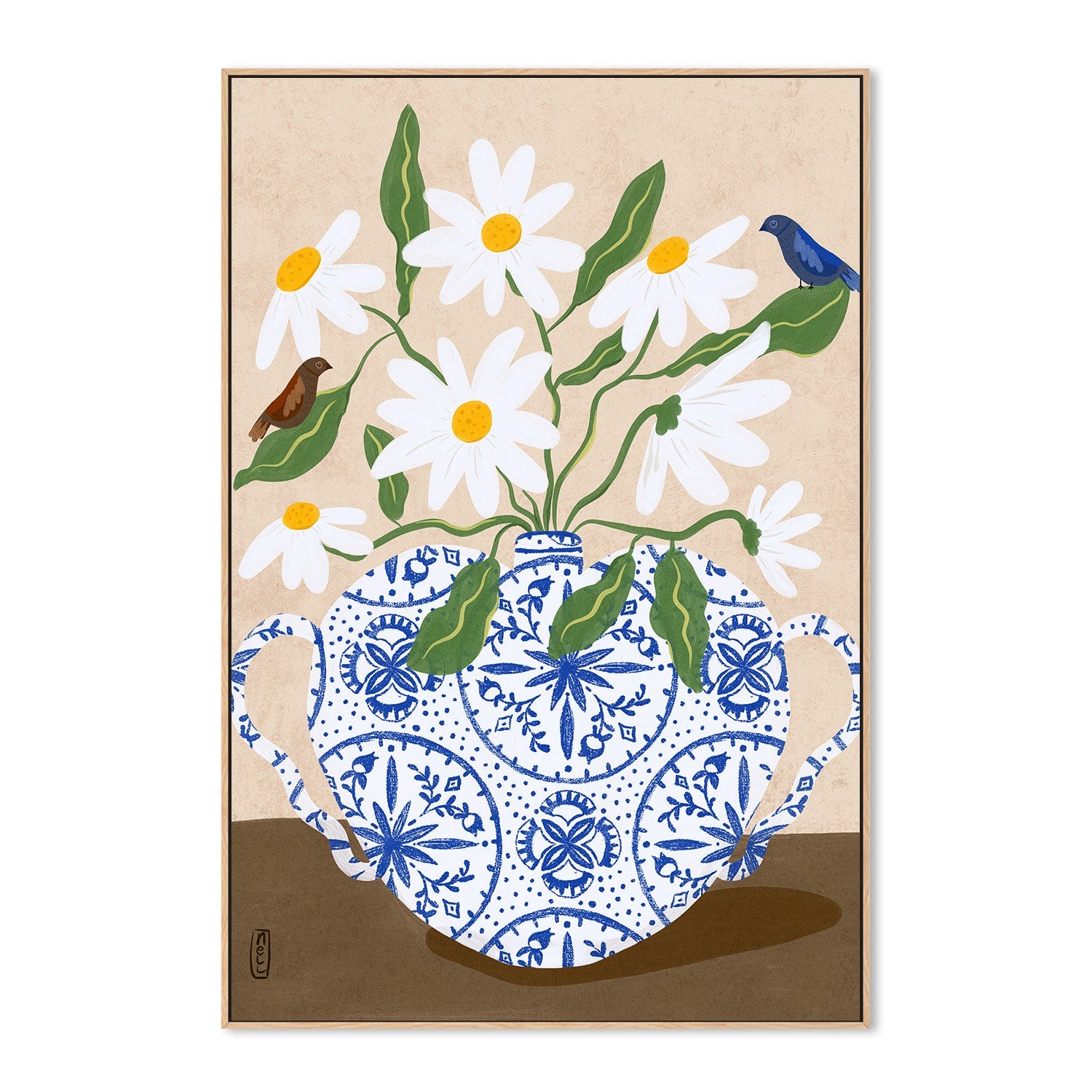 wall-art-print-canvas-poster-framed-Flowers And Birds in a Damask Vase-4