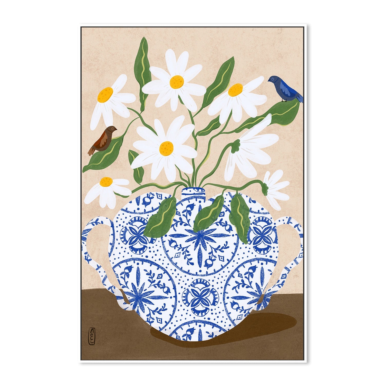 wall-art-print-canvas-poster-framed-Flowers And Birds in a Damask Vase-5