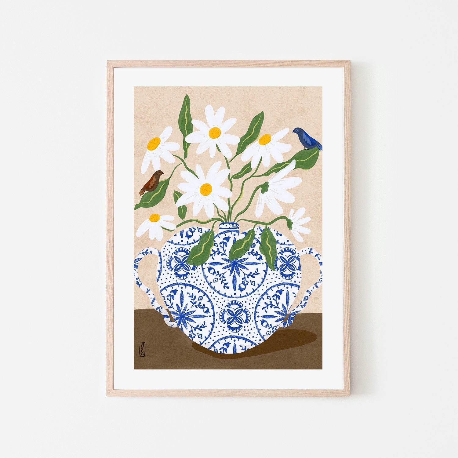 wall-art-print-canvas-poster-framed-Flowers And Birds in a Damask Vase-6