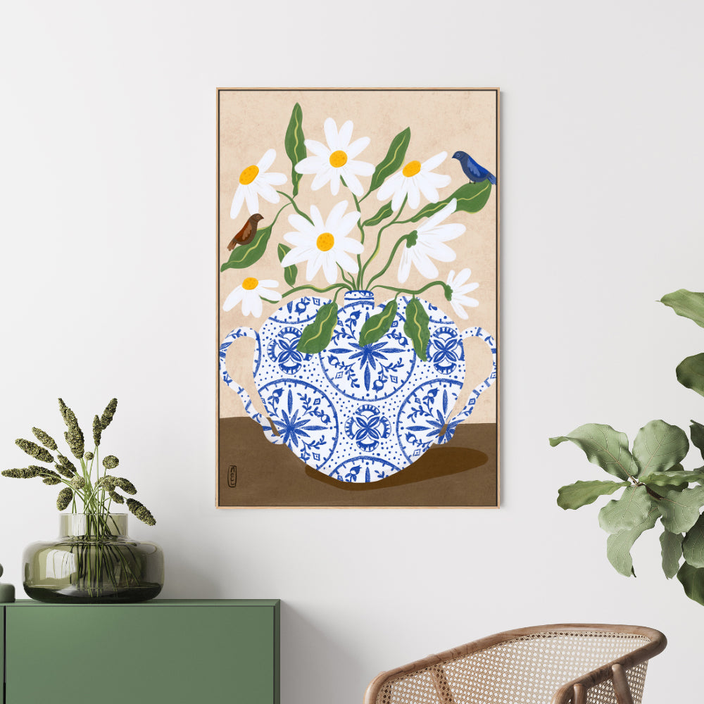 wall-art-print-canvas-poster-framed-Flowers And Birds in a Damask Vase-7