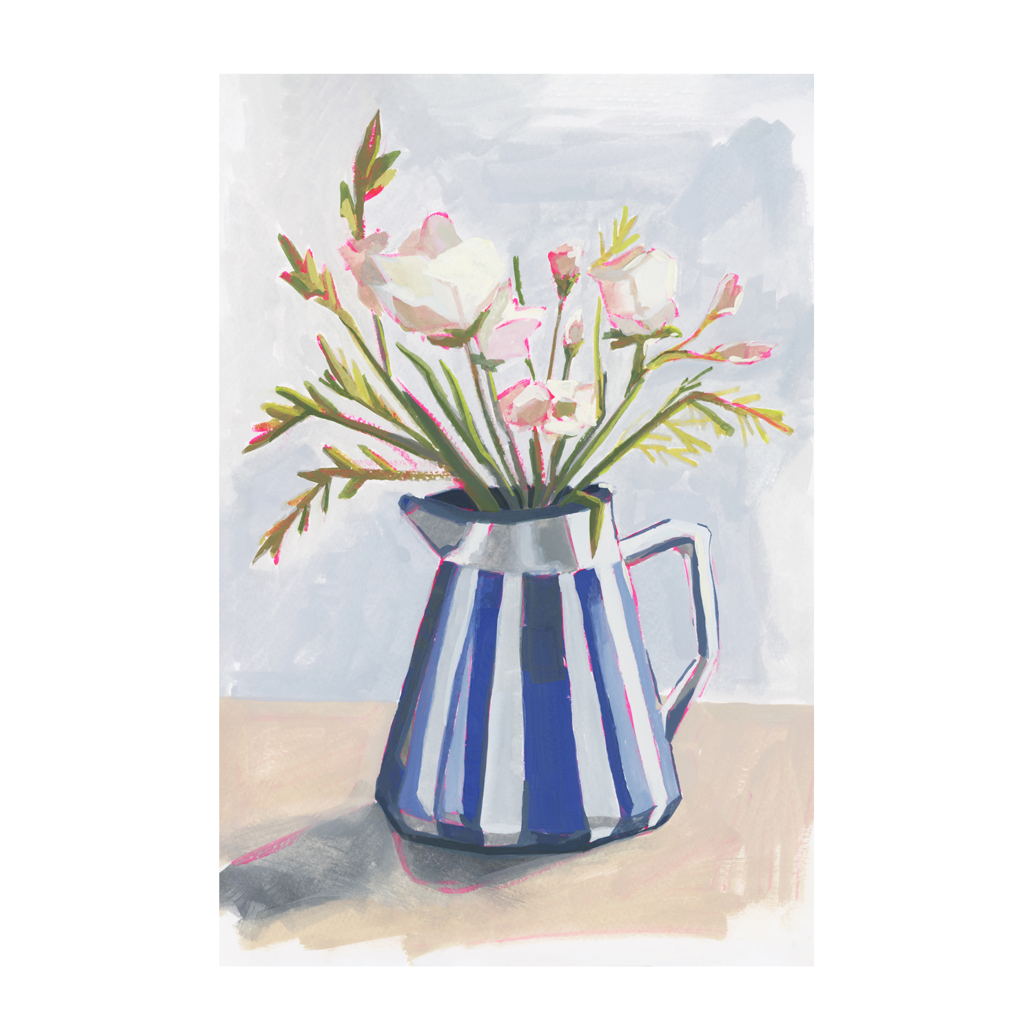 wall-art-print-canvas-poster-framed-Fresh Flowers In A Striped Vase, Style A-1