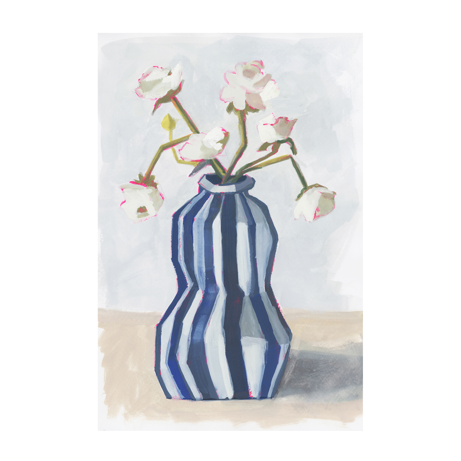 wall-art-print-canvas-poster-framed-Fresh Flowers In A Striped Vase, Style B-1