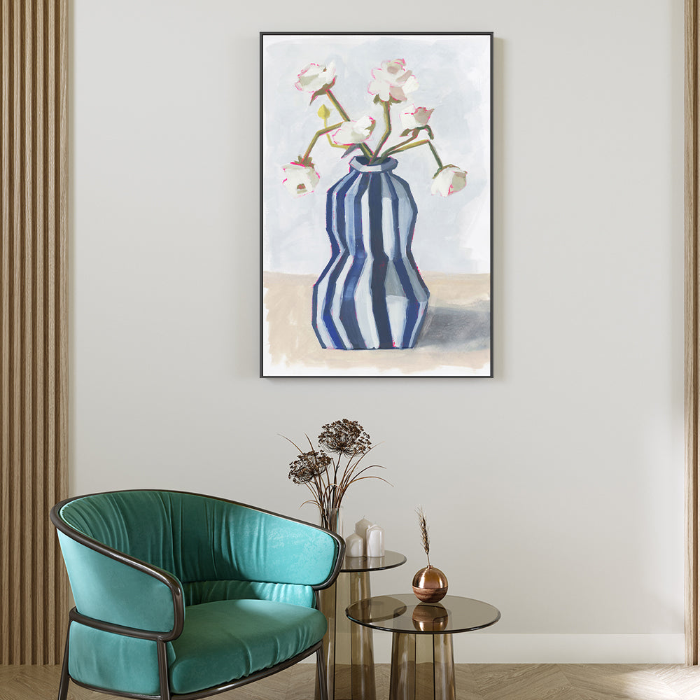 wall-art-print-canvas-poster-framed-Fresh Flowers In A Striped Vase, Style B-2