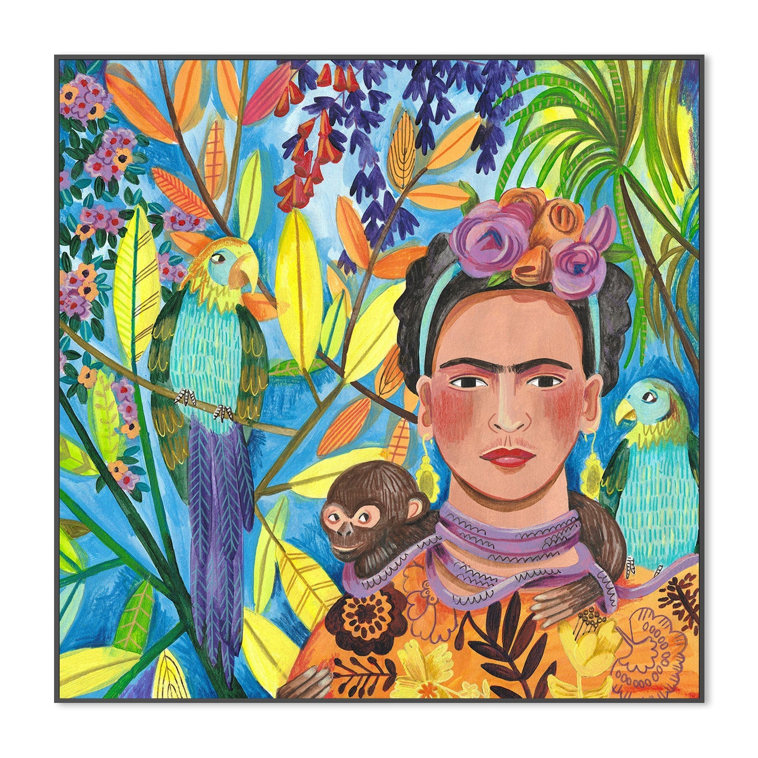 wall-art-print-canvas-poster-framed-Frida and her parrots-3
