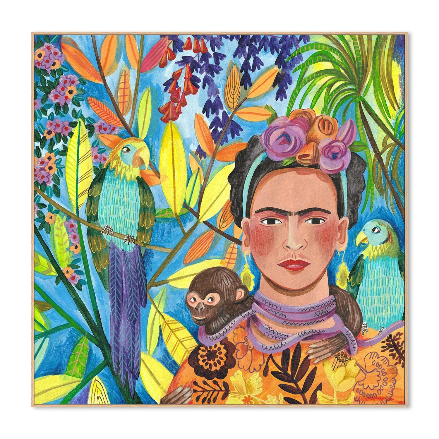 wall-art-print-canvas-poster-framed-Frida and her parrots-4