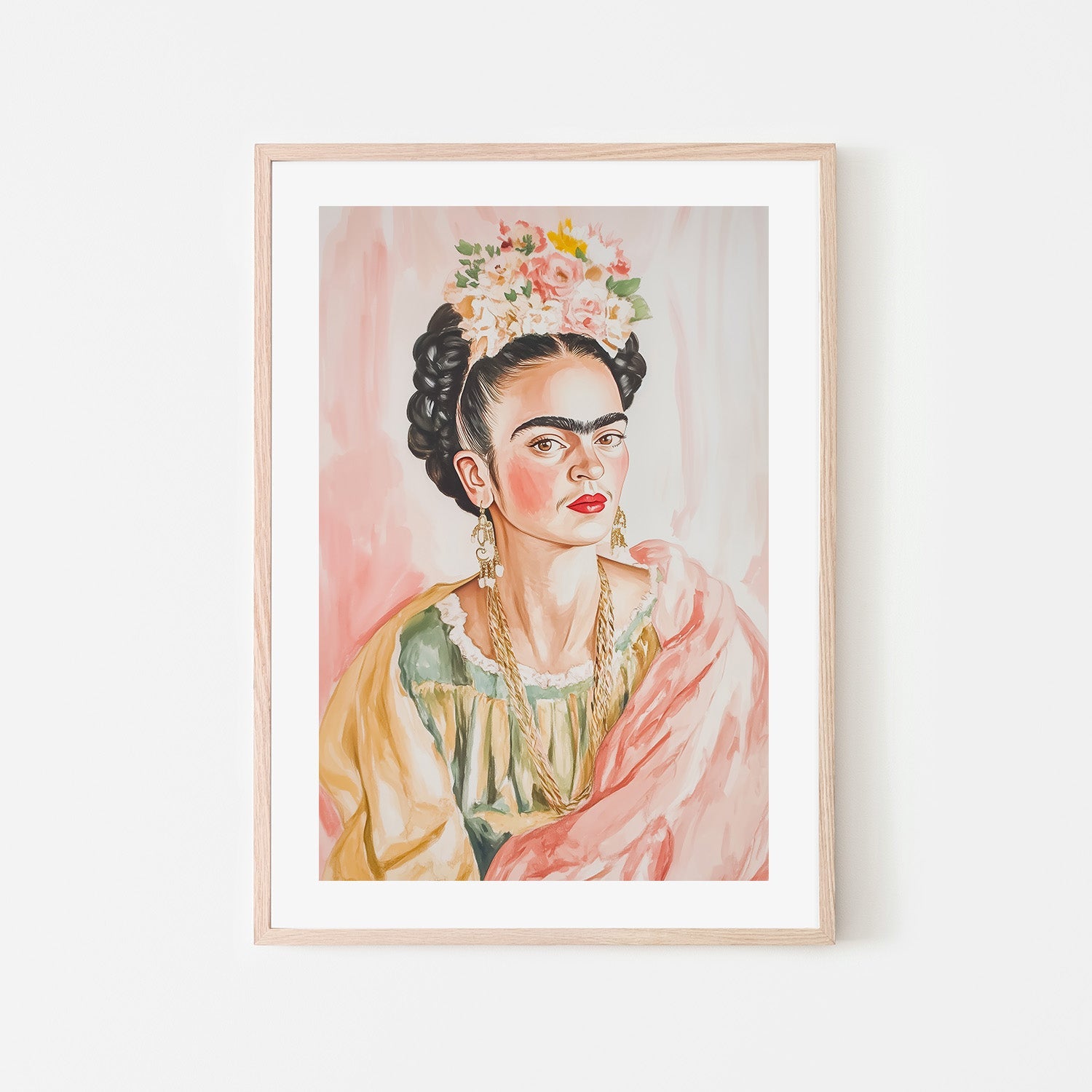 wall-art-print-canvas-poster-framed-Frida with Floral Crown Portrait in Watercolor , By Melloi Art-6