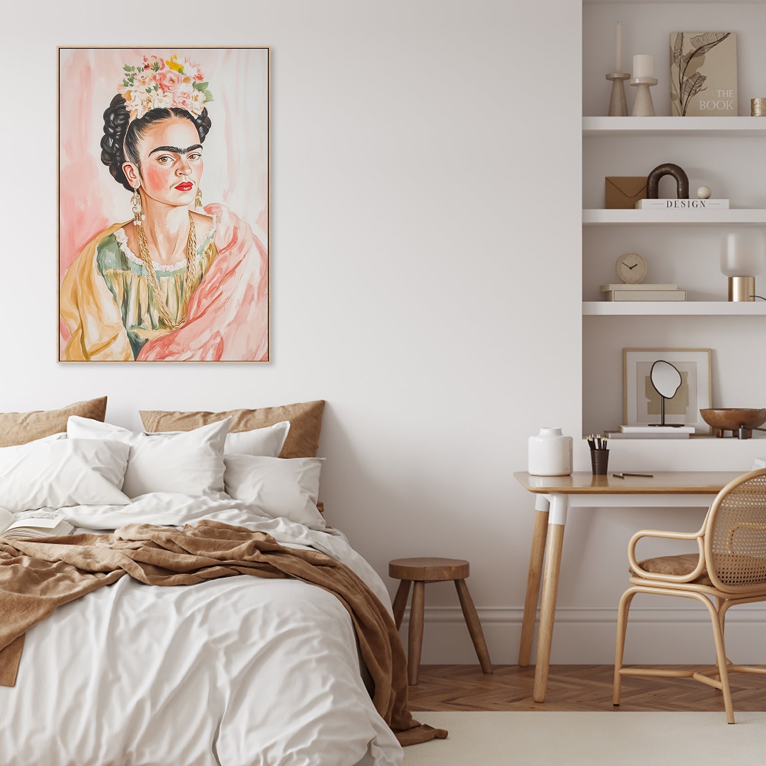 wall-art-print-canvas-poster-framed-Frida with Floral Crown Portrait in Watercolor , By Melloi Art-7