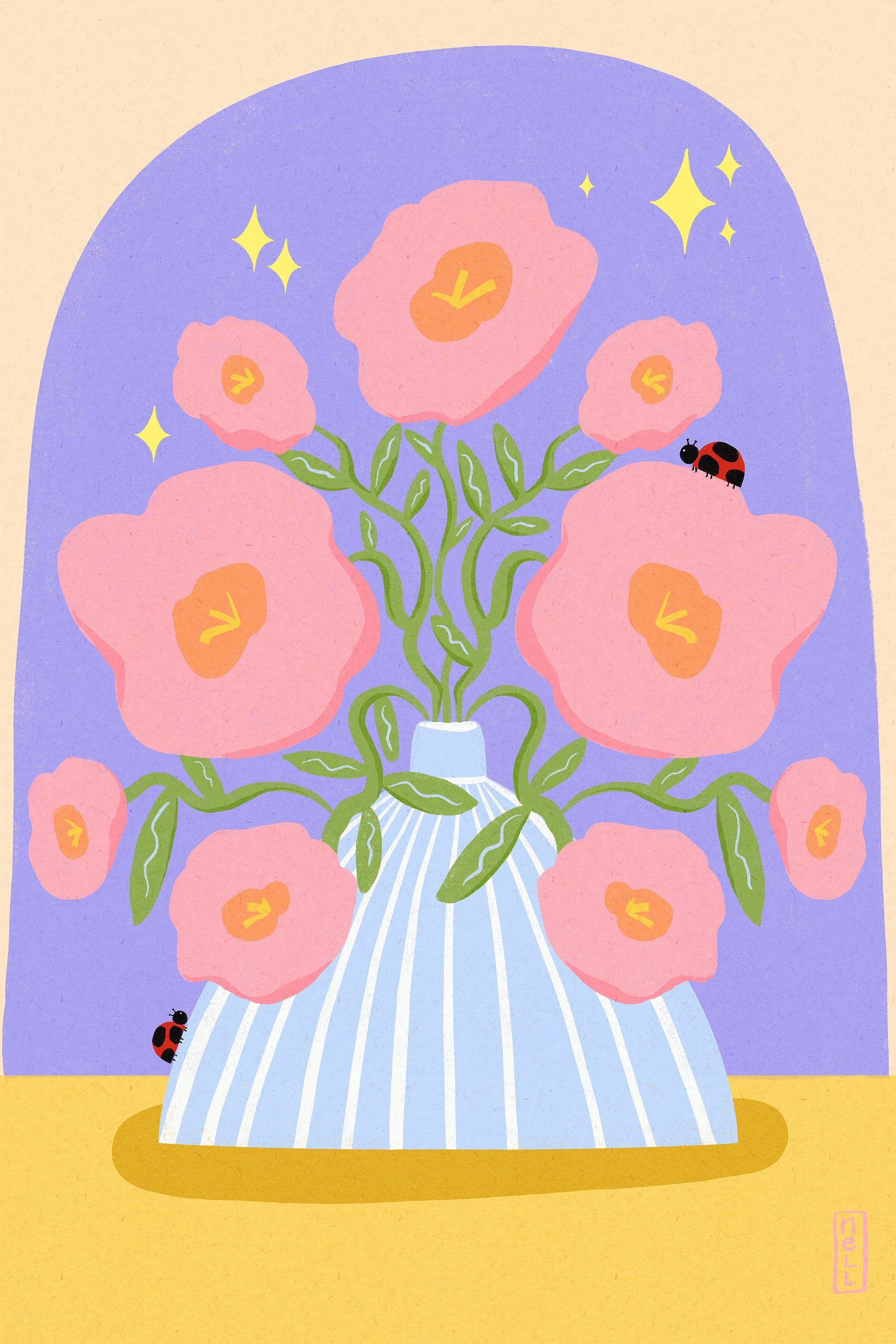 wall-art-print-canvas-poster-framed-Fun Flowers in a Vase Illustration-1