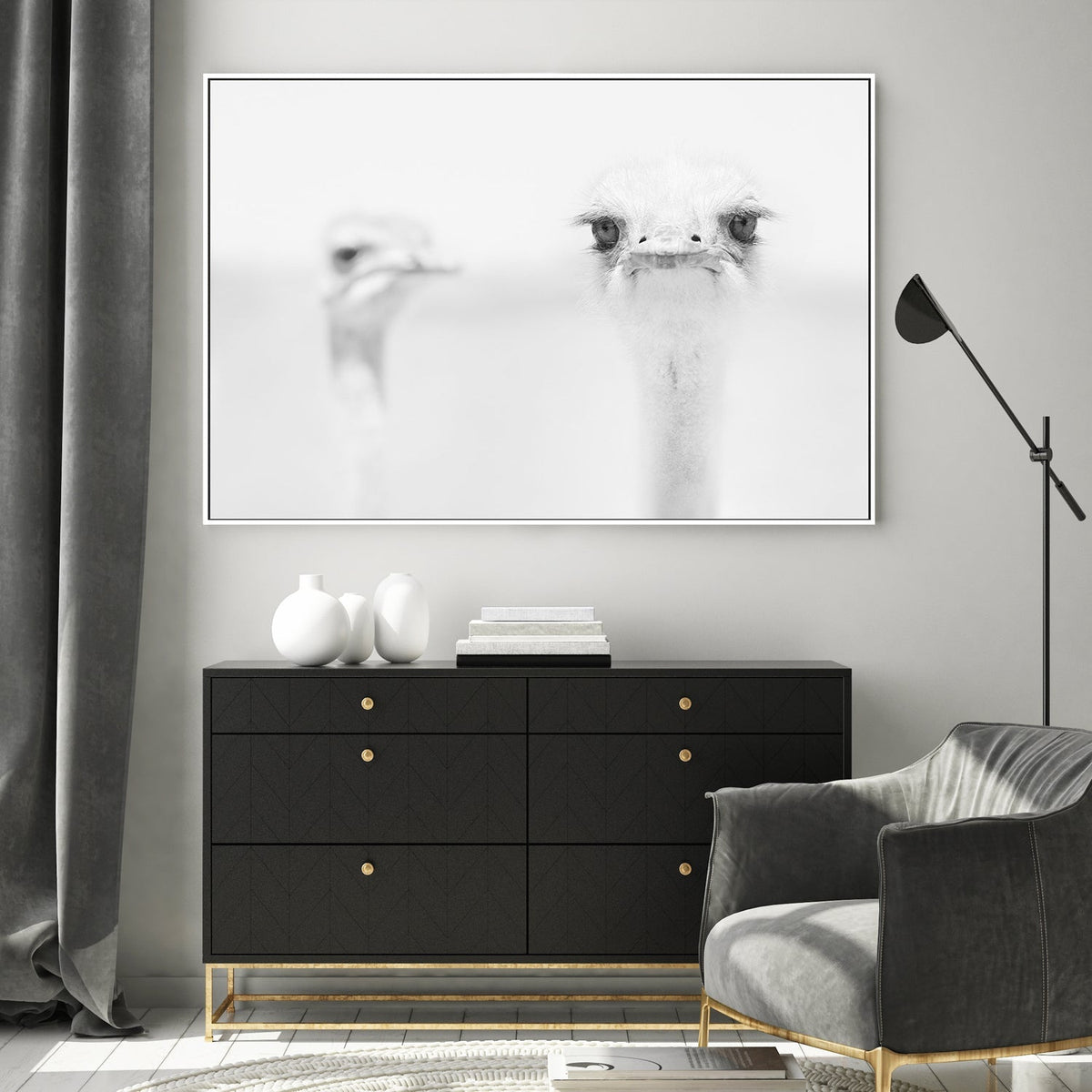 wall-art-print-canvas-poster-framed-Funny Ostrich, by Carlo Tonti-by-Plus X Studio-Gioia Wall Art