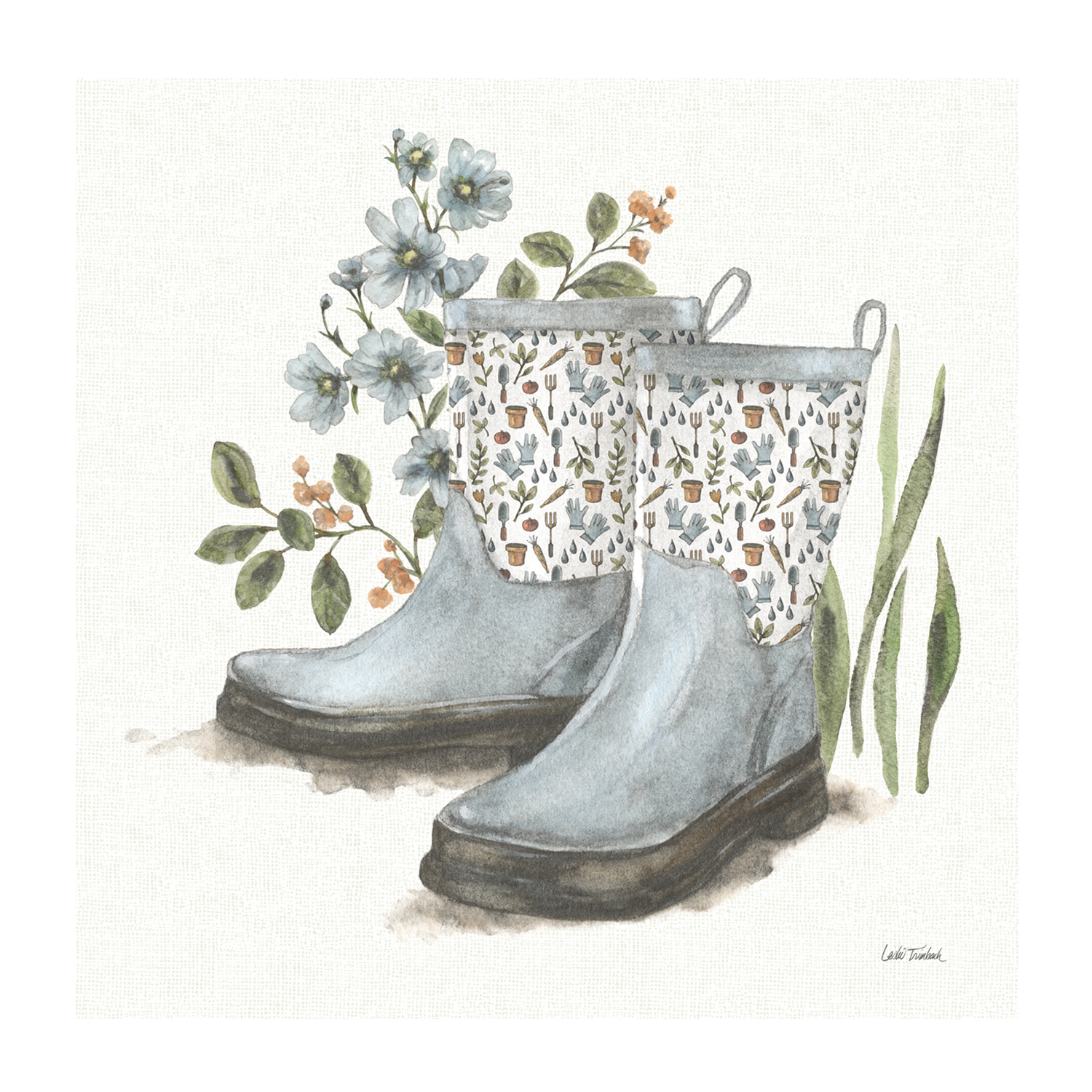 wall-art-print-canvas-poster-framed-Garden Patch Blue, Style B , By Leslie Trimbach-1