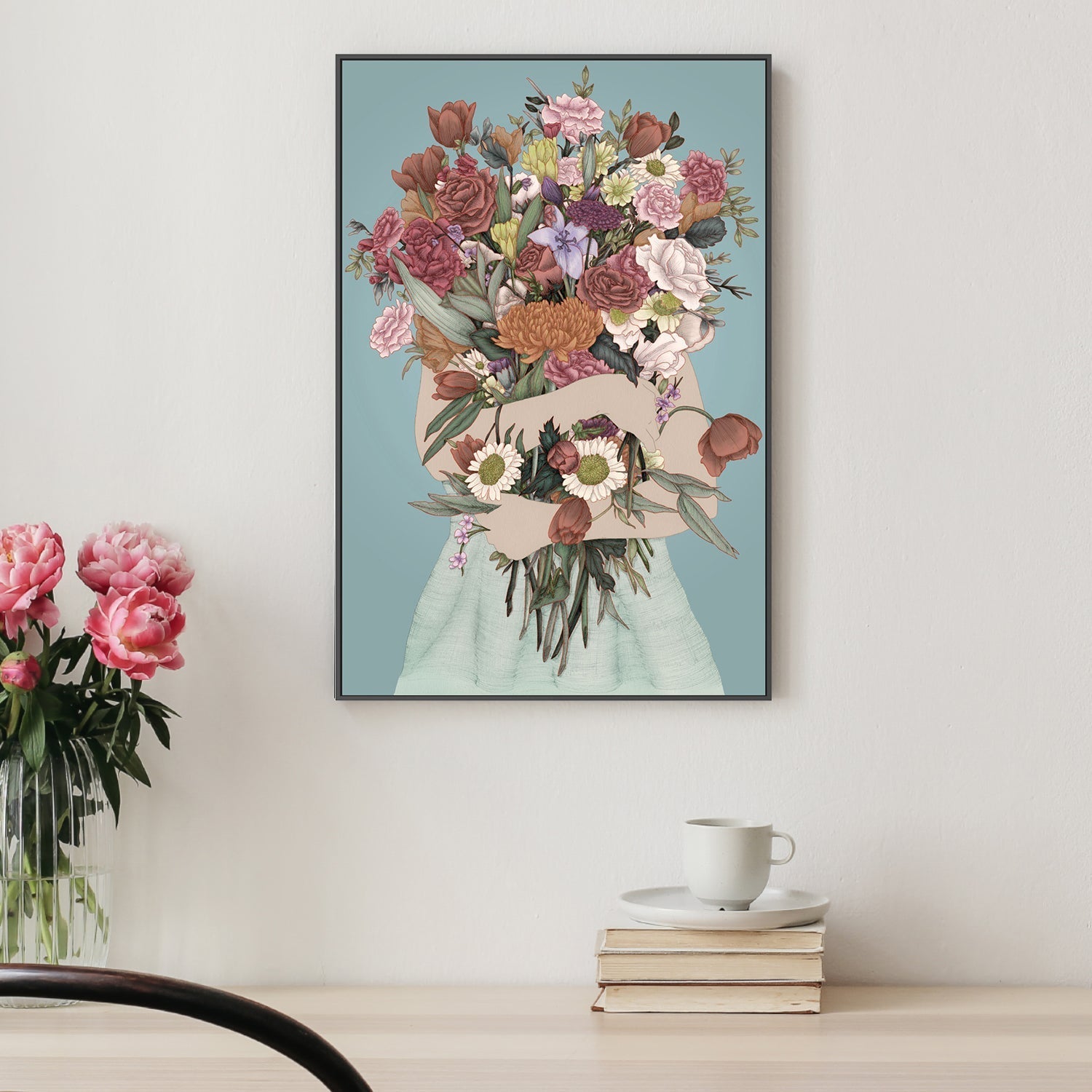 wall-art-print-canvas-poster-framed-Gathering a Garden Teal Large-2