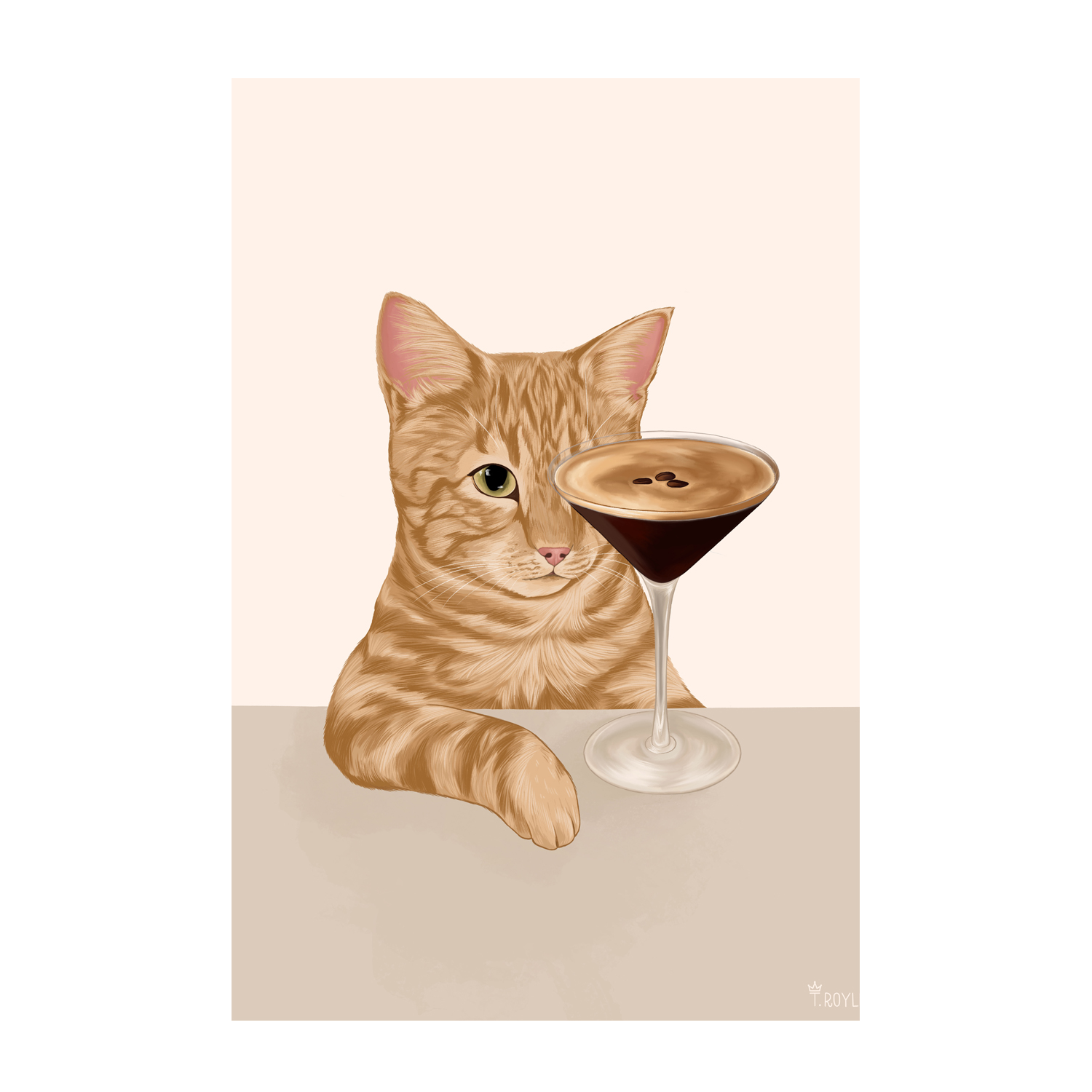 wall-art-print-canvas-poster-framed-Ginger Cat with Espresso Martini Cocktail-1