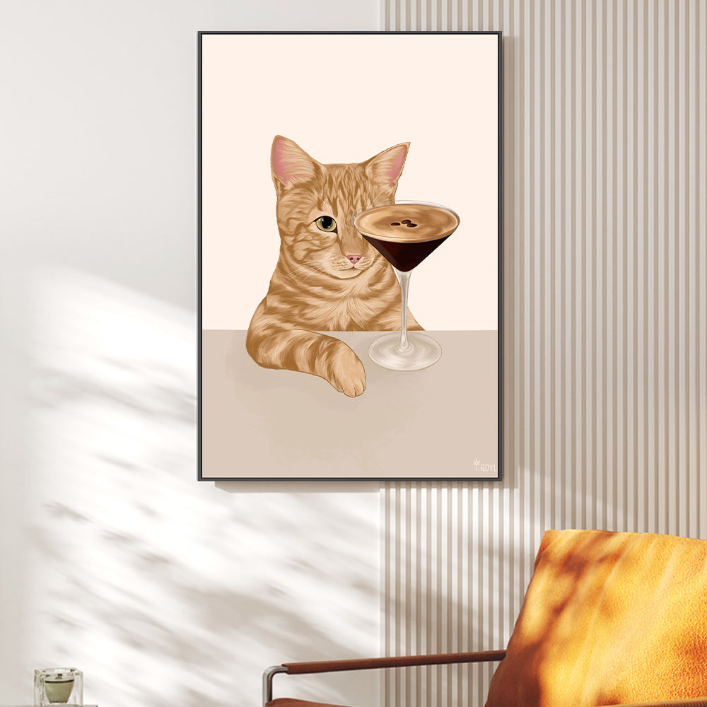 wall-art-print-canvas-poster-framed-Ginger Cat with Espresso Martini Cocktail-2