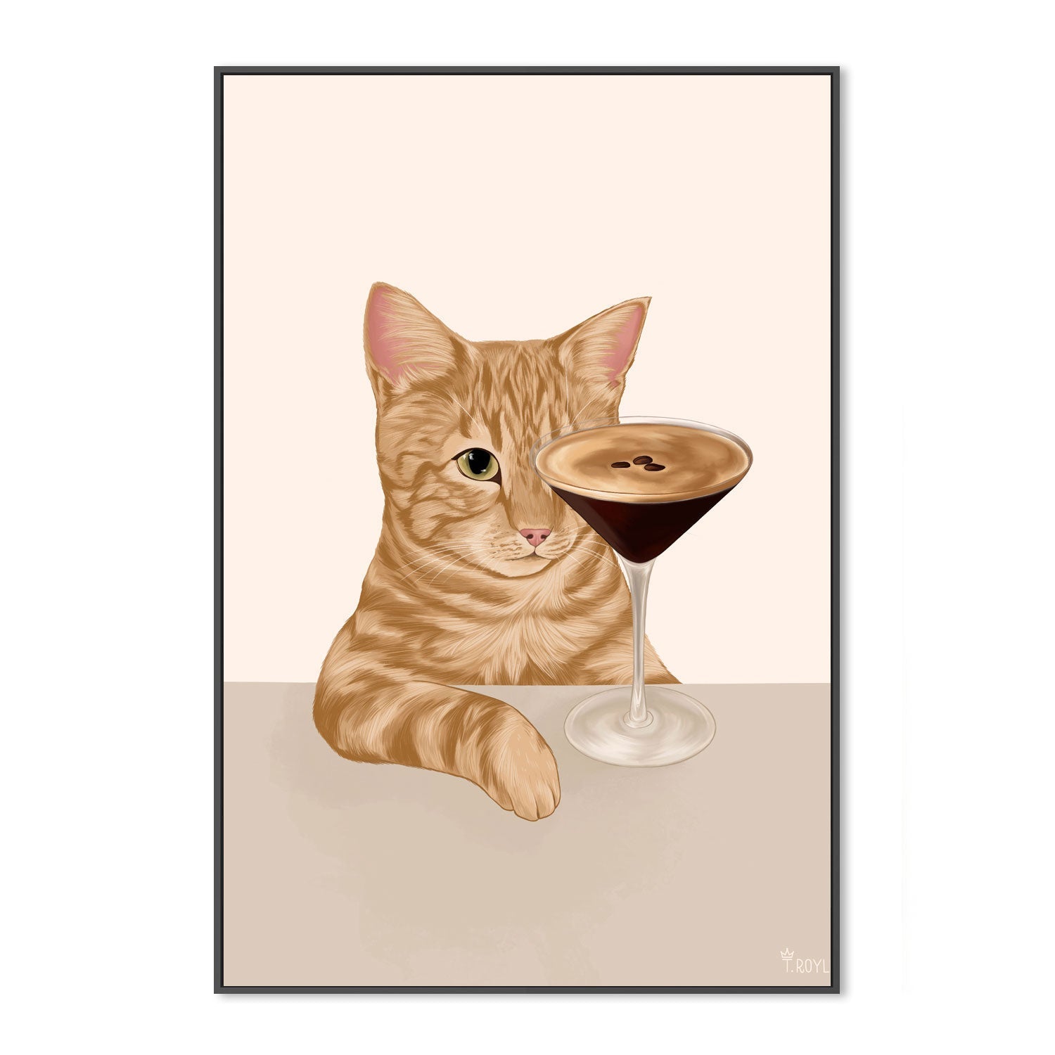 wall-art-print-canvas-poster-framed-Ginger Cat with Espresso Martini Cocktail-3