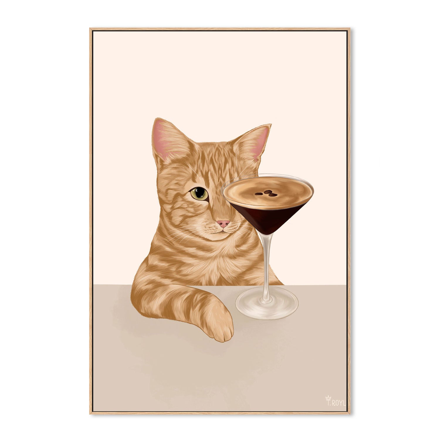 wall-art-print-canvas-poster-framed-Ginger Cat with Espresso Martini Cocktail-4