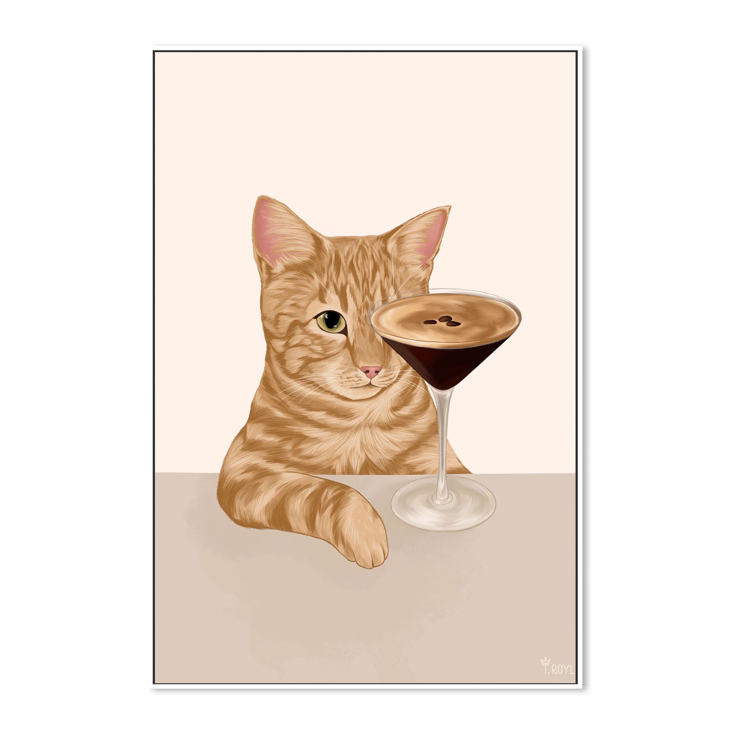 wall-art-print-canvas-poster-framed-Ginger Cat with Espresso Martini Cocktail-5