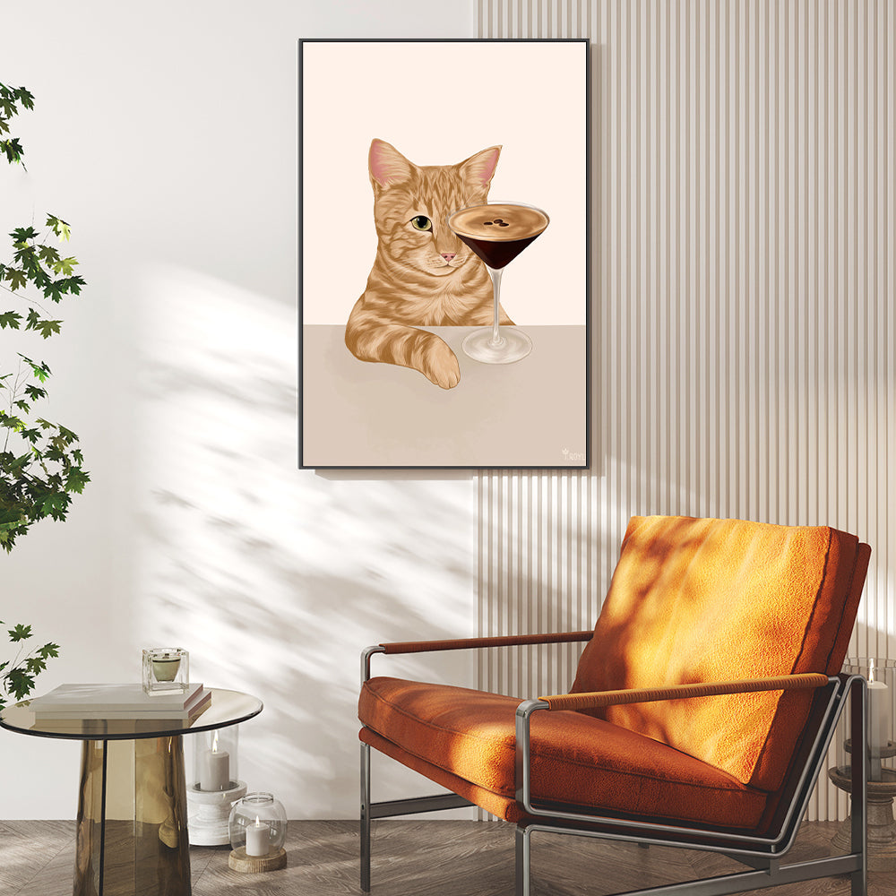 wall-art-print-canvas-poster-framed-Ginger Cat with Espresso Martini Cocktail-7
