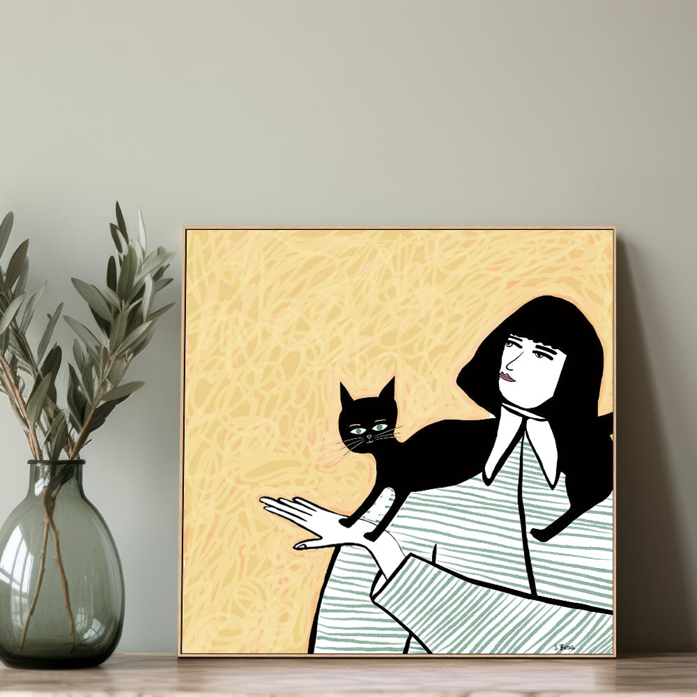wall-art-print-canvas-poster-framed-Girl And Cat , By Sharyn Bursic-2