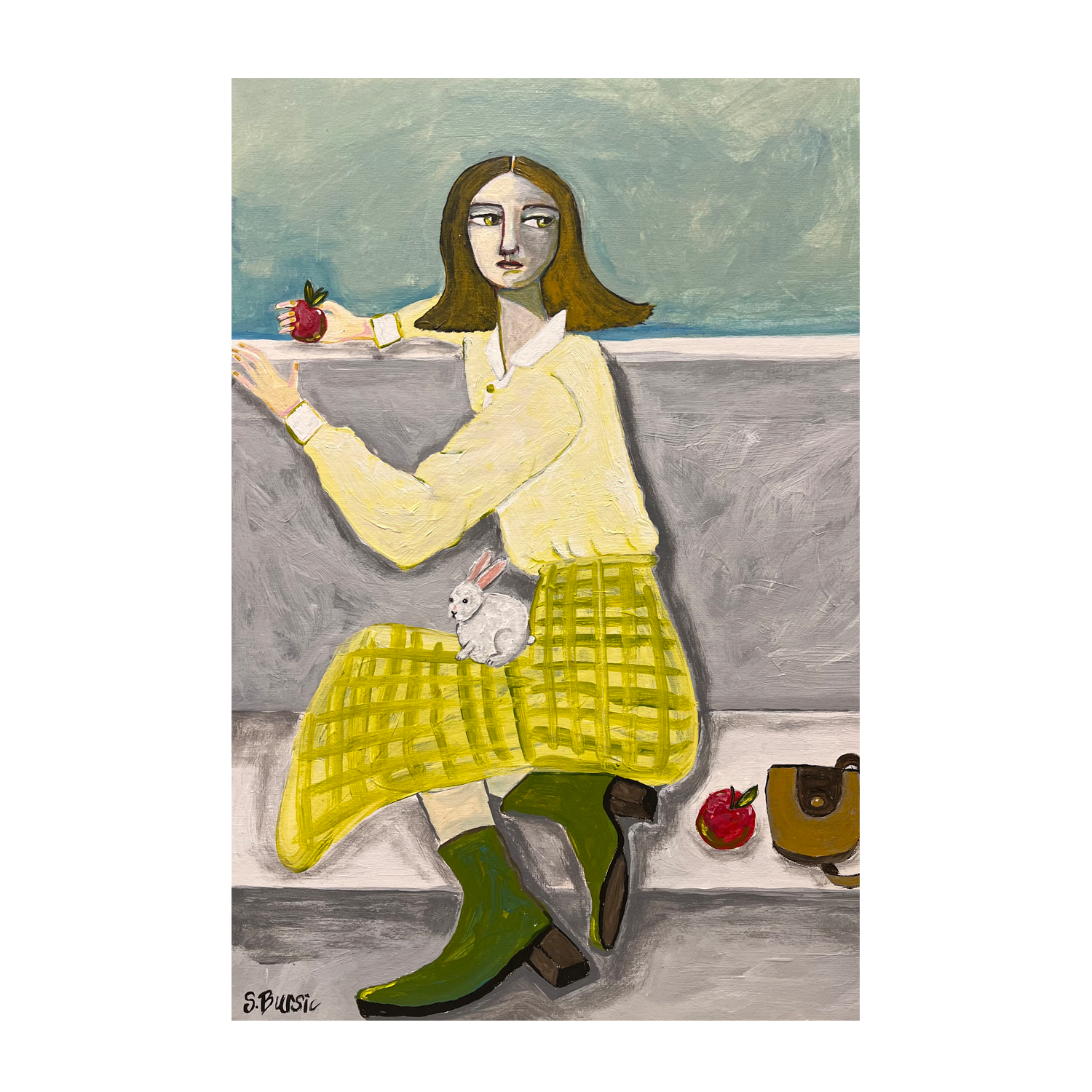 wall-art-print-canvas-poster-framed-Girl And Her Rabbit , By Sharyn Bursic-1