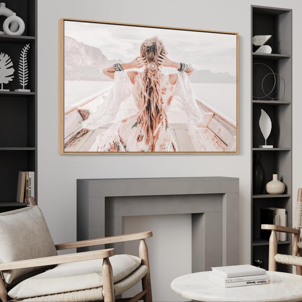 wall-art-print-canvas-poster-framed-Girl Dressed In Boho Style On A Boat-by-Gioia Wall Art-Gioia Wall Art