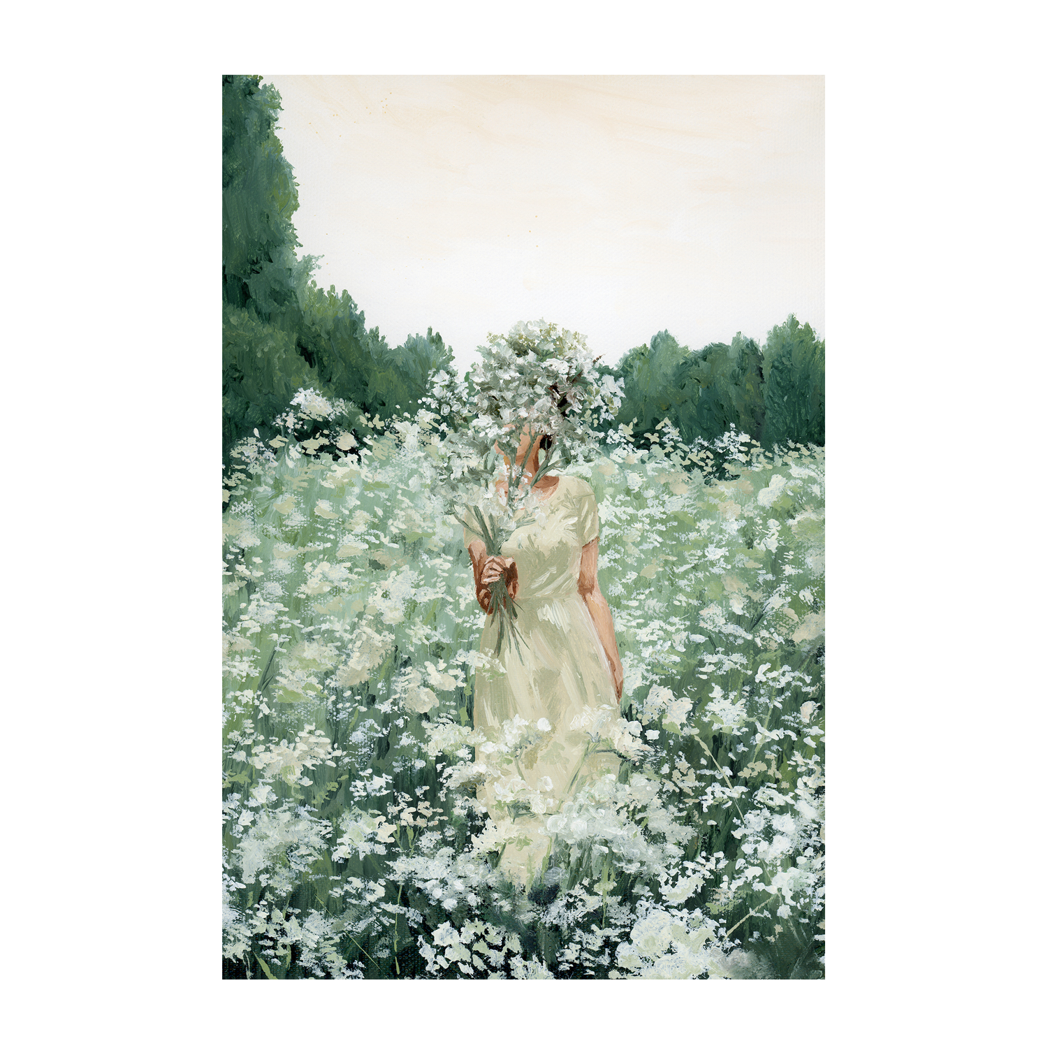 wall-art-print-canvas-poster-framed-Girl with flowers in green , By Amberlynn Lillie-1