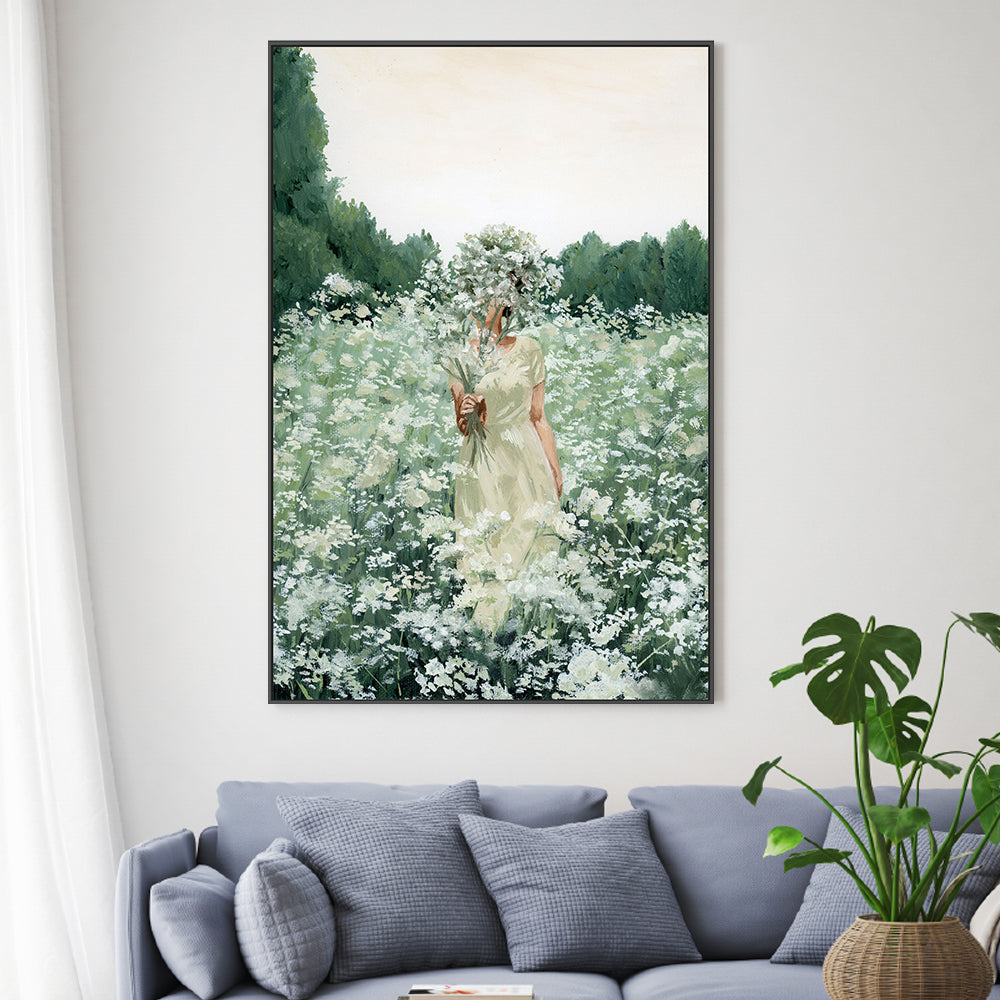 wall-art-print-canvas-poster-framed-Girl with flowers in green , By Amberlynn Lillie-2