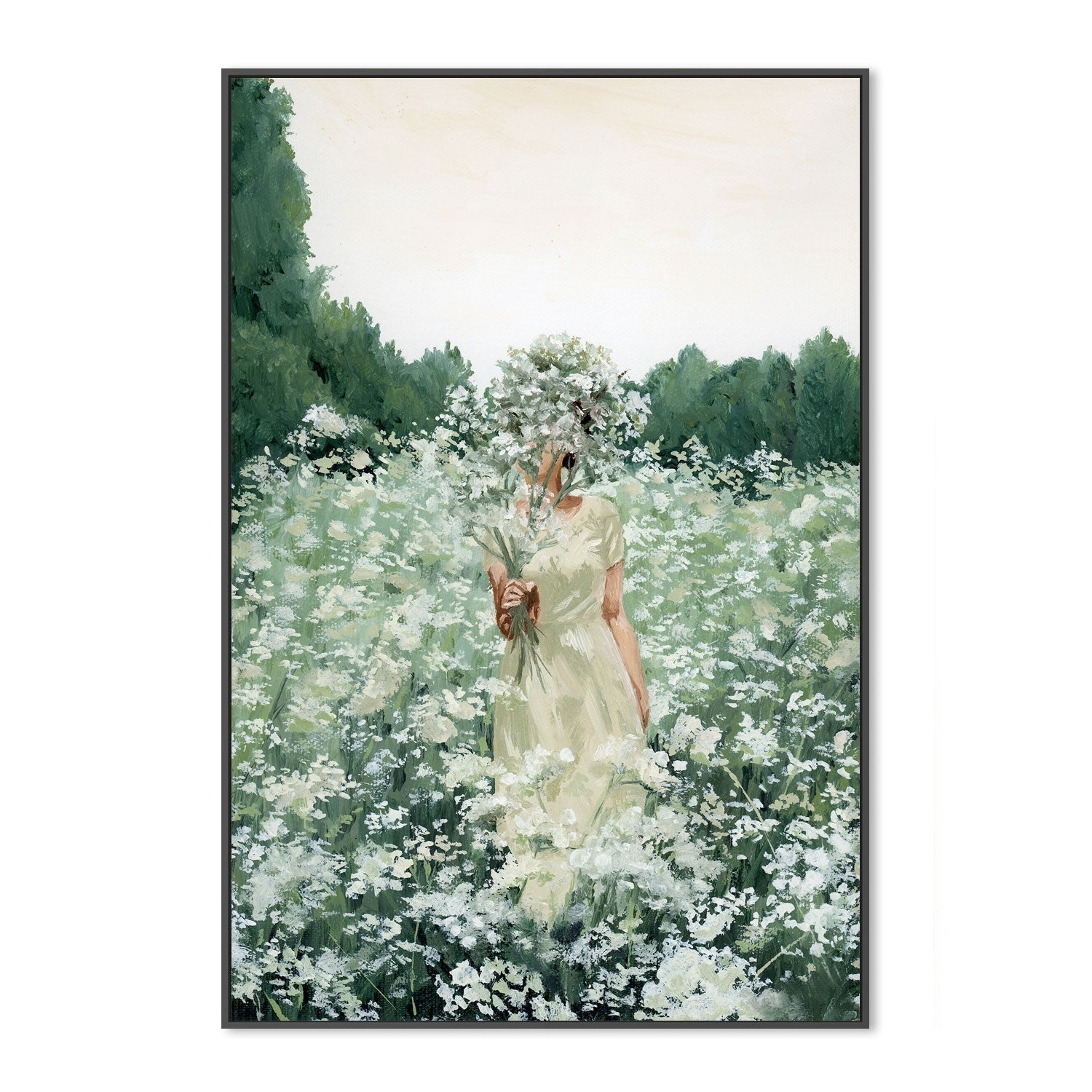 wall-art-print-canvas-poster-framed-Girl with flowers in green , By Amberlynn Lillie-3