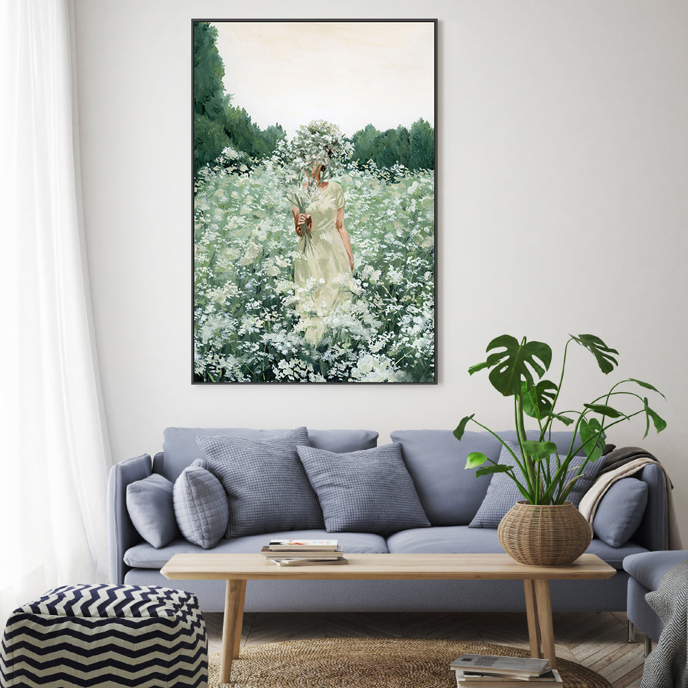 Girl with flowers in green , By Amberlynn Lillie