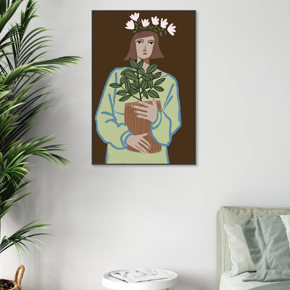 wall-art-print-canvas-poster-framed-Girl With Pot Plant , By Sharyn Bursic-2