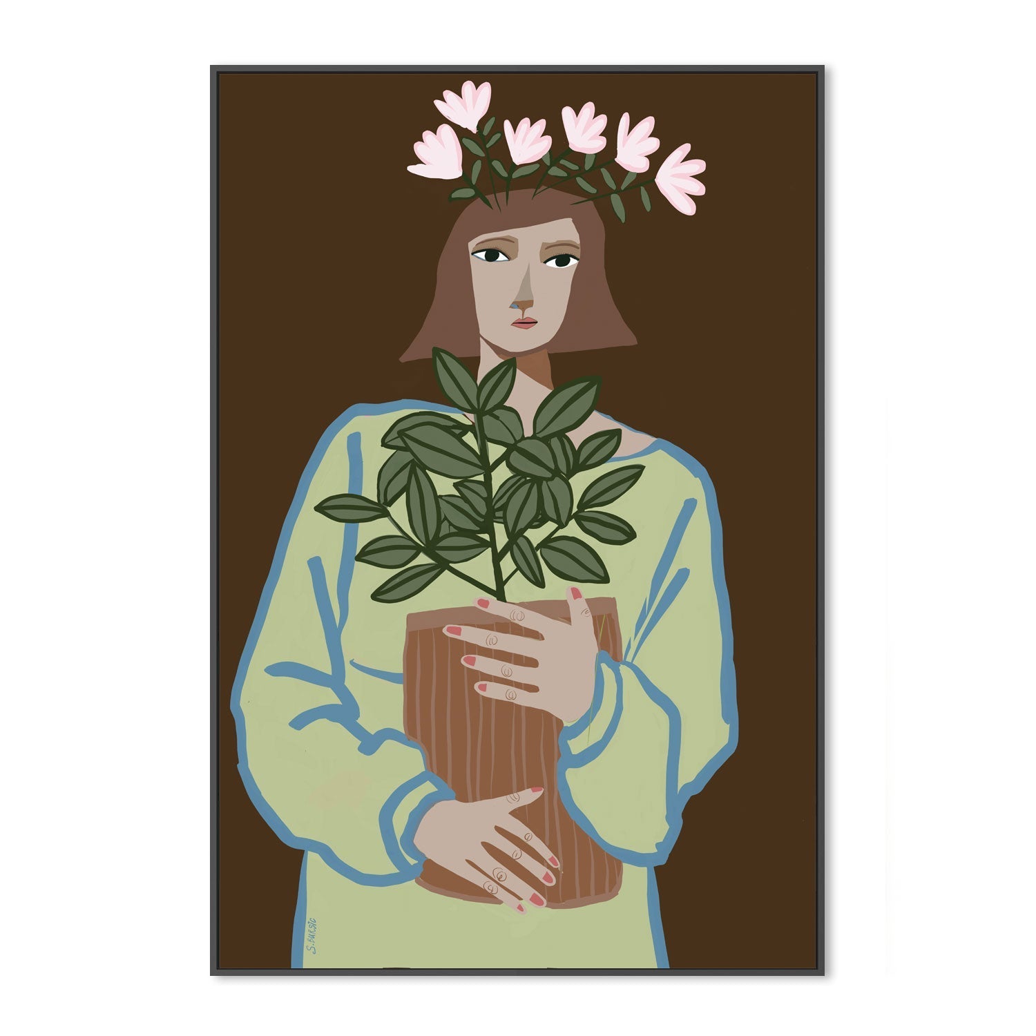 wall-art-print-canvas-poster-framed-Girl With Pot Plant , By Sharyn Bursic-3