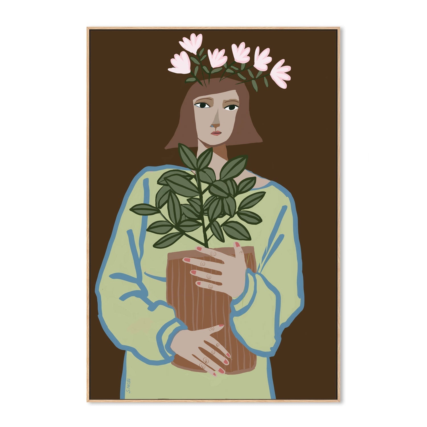 wall-art-print-canvas-poster-framed-Girl With Pot Plant , By Sharyn Bursic-4