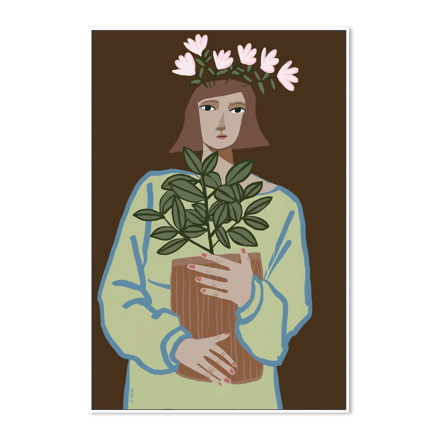 wall-art-print-canvas-poster-framed-Girl With Pot Plant , By Sharyn Bursic-5