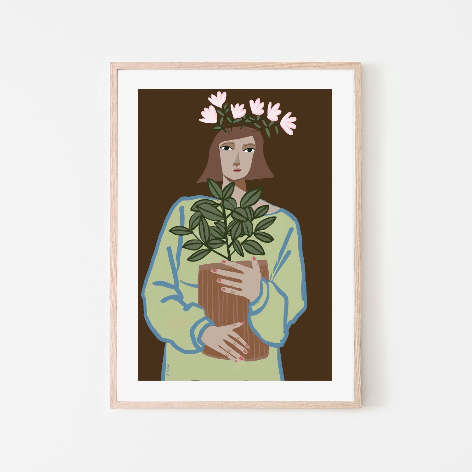 wall-art-print-canvas-poster-framed-Girl With Pot Plant , By Sharyn Bursic-6